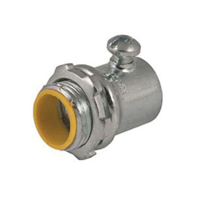 Hubbell RACO 2123 Insulated Set Screw Conduit Connector, 3/4 in Trade, For Use With EMT/IMC/Rigid Conduit, Steel, Electro-Plated Zinc
