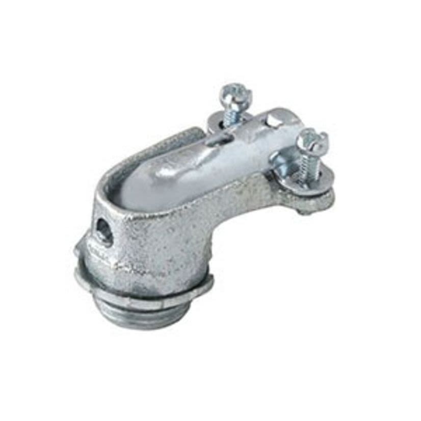 RACO 2204 Non-Insulated Squeeze Conduit Connector, 1 in Trade, 1.045 in Cable Openings, For Use With FMC, Malleable Iron, Electro-Plated Zinc