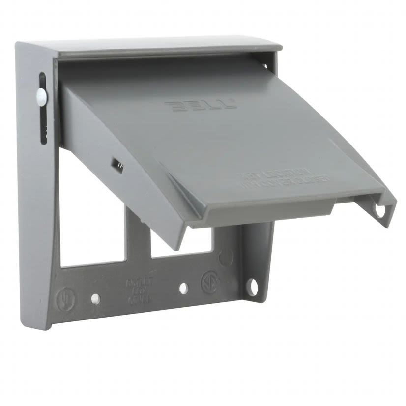 Hubbell BELL Rayntite 5045-0 Weatherproof Outlet Box Cover, 1/4 in Dia, 4-1/2 in L x 4.563 in W x 1.18 in D, GFCI Receptacle, Rugged Die Cast Aluminum