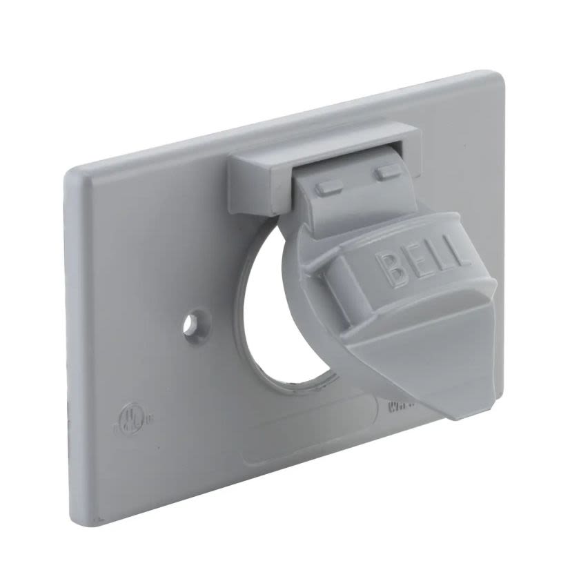 BELL 5152-0 Weatherproof Flip Cover, 1.406 in Dia, 2-3/8 in L x 1 in W x 2-13/16 in D, Single Receptacle Cover, Die Cast Aluminum