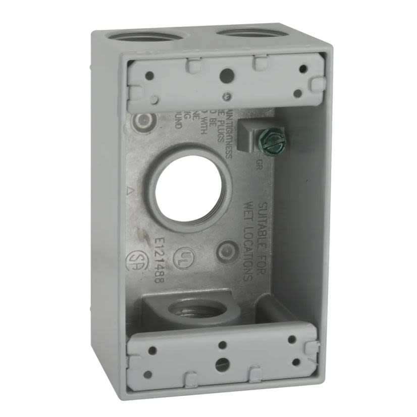 Hubbell BELL 5330-0 Weatherproof Gang Box With Lugs, Die Cast Aluminum, 18.3 cu-in Capacity, 1 Gangs, 4 Outlets