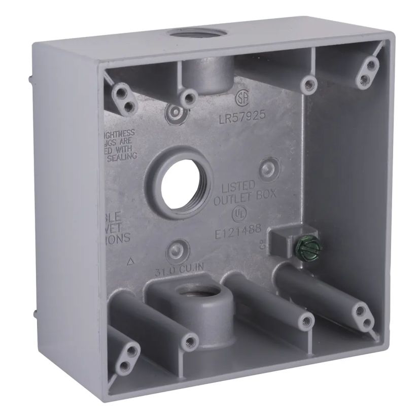 Hubbell BELL 5333-0 Weatherproof Outlet Box With Lug, Die Cast Aluminum, 32 cu-in, 2 Gangs, 3 Outlets