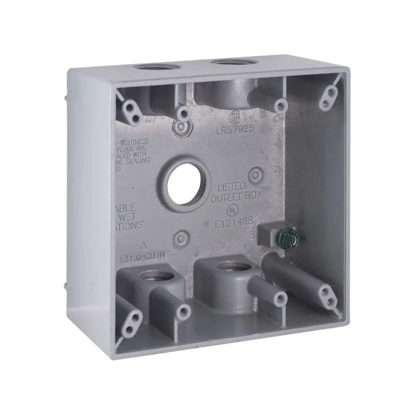 Hubbell BELL 5337-0 Weatherproof Outlet Box With Lug, Die Cast Aluminum, 31 cu-in, 2 Gangs, 5 Outlets