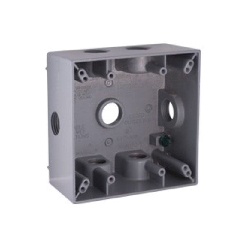BELL 5346-0 Weatherproof Outlet Box, Die Cast Aluminum, 31 cu-in Capacity, 2 Gangs, (7) Outlets, 4-1/2 in H x 4-1/2 in W x 2-1/8 in D