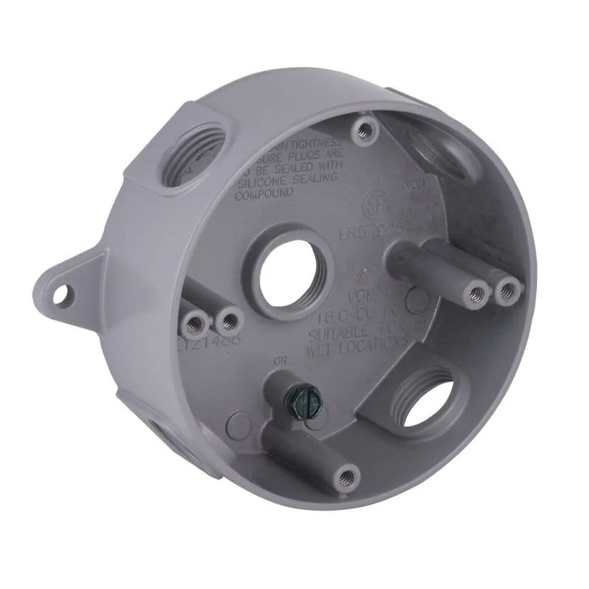 Hubbell BELL 5361-0 Weatherproof Splice Box, Die Cast Aluminum, 16 cu-in, 5 Outlets