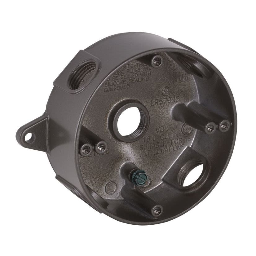 Hubbell BELL 5361-2 Weatherproof Splice Box, Die Cast Aluminum, 16 cu-in, 5 Outlets