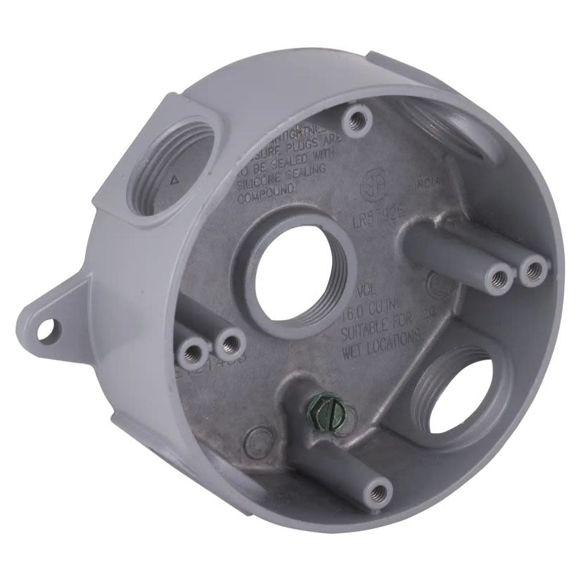 Hubbell BELL 5372-0 Weatherproof Outlet Box, Die Cast Aluminum, 16 cu-in, 5 Outlets, 1-5/8 in D