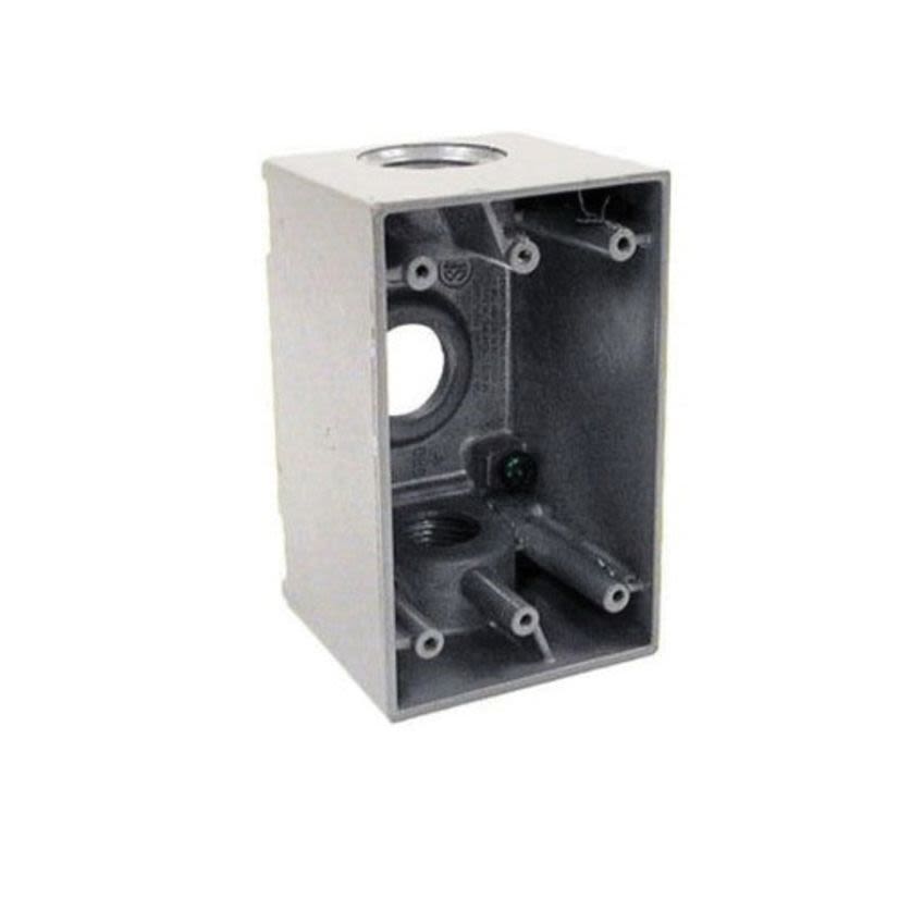Hubbell BELL 5386-0 Deep Weatherproof Outlet Box With Lugs, Die Cast Aluminum, 22.5 cu-in, 1 Gang, 3 Outlets, 4-1/2 in H x 2-3/4 in W x 2-5/8 in D