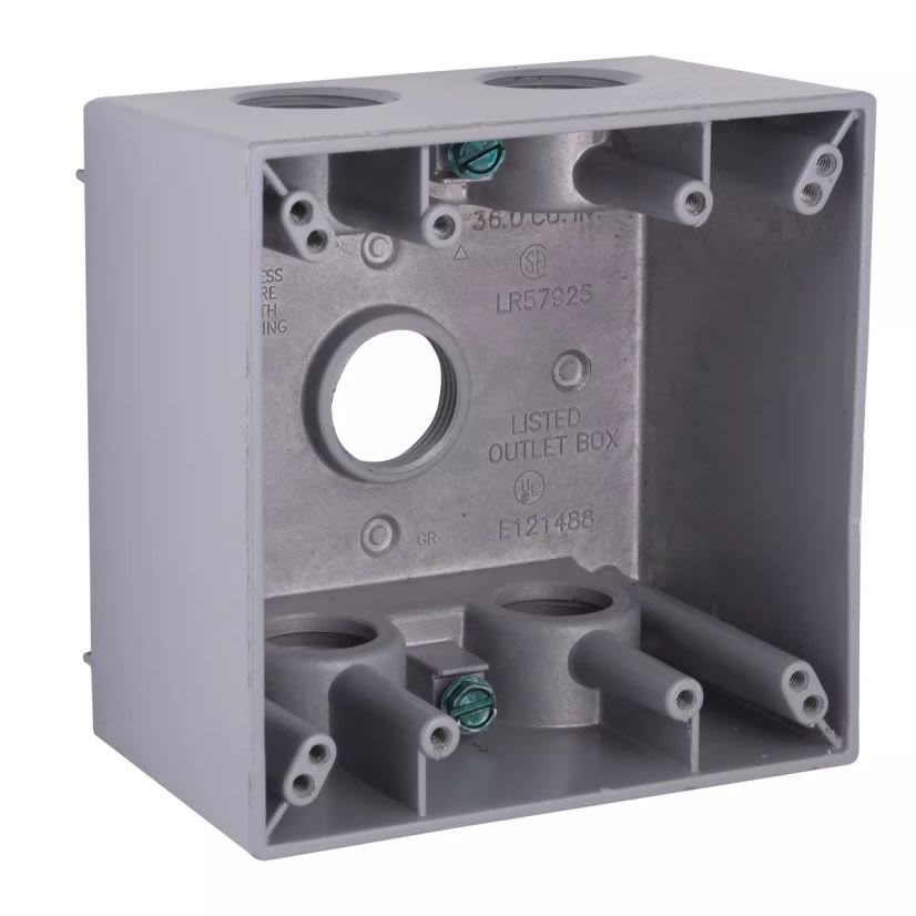 Hubbell BELL 5388-0 Weatherproof Outlet Box With Lug, Die Cast Aluminum, 36 cu-in, 2 Gangs, 5 Outlets