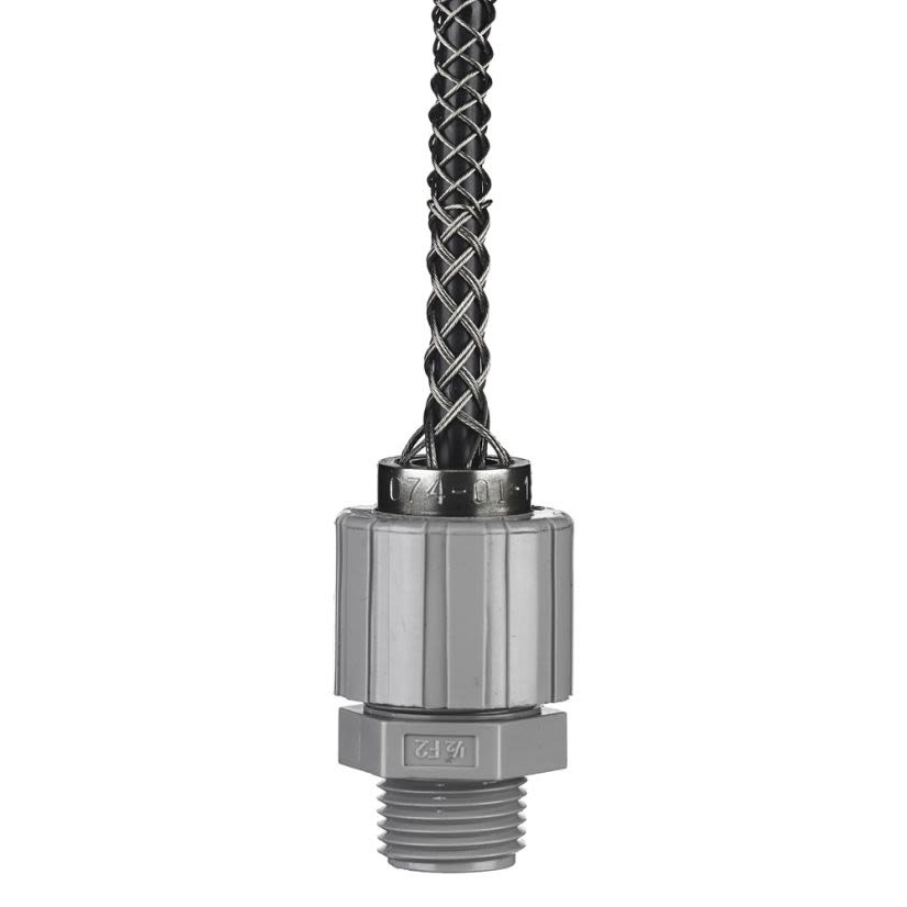Hubbell Wiring Device-Kellems 074011342 Form 4 Standard Duty Liquidtight Strain Relief Deluxe Cord Grip With Mesh, 1 in NPT Trade, 1 Conductors, 3/4 to 7/8 in Cable Openings, Nylon