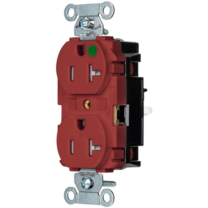 Hubbell Wiring Device-Kellems 8300STR EdgeConnect Straight Blade Receptacle, 125 V, 20 A, 2 Poles, 3 Wires, Red