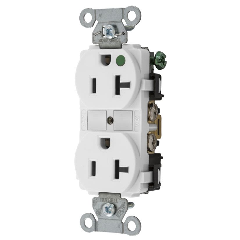 Hubbell Wiring Device-Kellems Hubbell-PRO 8300WHI 1-Phase Duplex Self-Grounding Heavy Duty Standard Traditional Screw Mount Straight Blade Receptacle, 125 V AC, 20 A, 2 Poles, 3 Wires, White