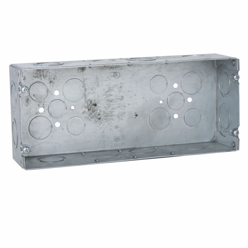 RACO 943 Gang Box, Steel, 110 cu-in Capacity, 4 Gangs, 22 Knockouts