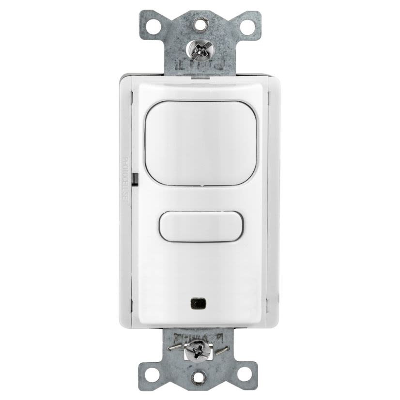 Hubbell Wiring Device-Kellems H-MOSS AP2000W1 Adaptive 1-Button 1-Circuit Occupancy Vacancy Sensor Switch With Photocell, Passive Infrared Sensor, 1000 ft Coverage, Wall Mount