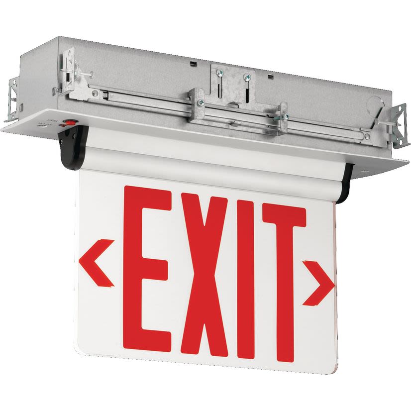 Hubbell Wiring Device - Kellems CELR2RNE Single Face Emergency Exit Sign, LED Lamp, 120/277 VAC, Silver Housing, EXIT Legend