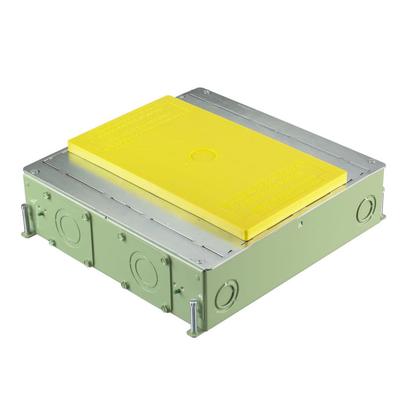 Hubbell Wiring Device-Kellems SystemOne CFB4G30CR Corrosion Resistant Folded Standard Sized Floor Box, Folded Steel, 32.5 cu-in, 4 Gangs, 24 Knockouts