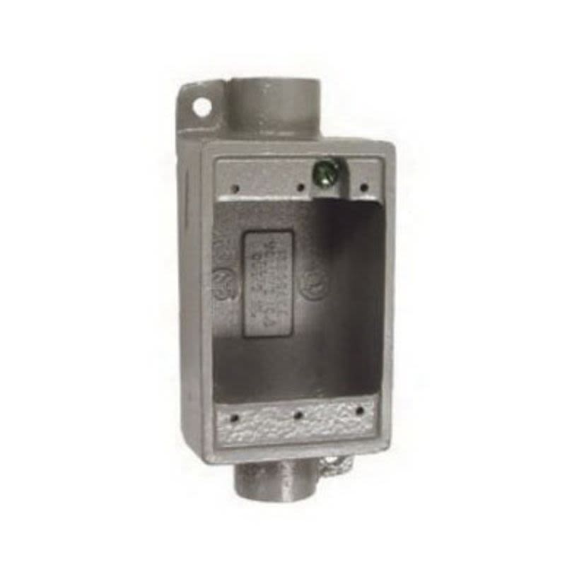 Hubbell Killark FDC-2 Feed-Through Cast Device Box, Copper Free Aluminum, 28.5 cu-in Capacity, 1 Gang, 1 Outlet, 6-3/8 in H x 2-7/8 in W x 2-7/8 in D