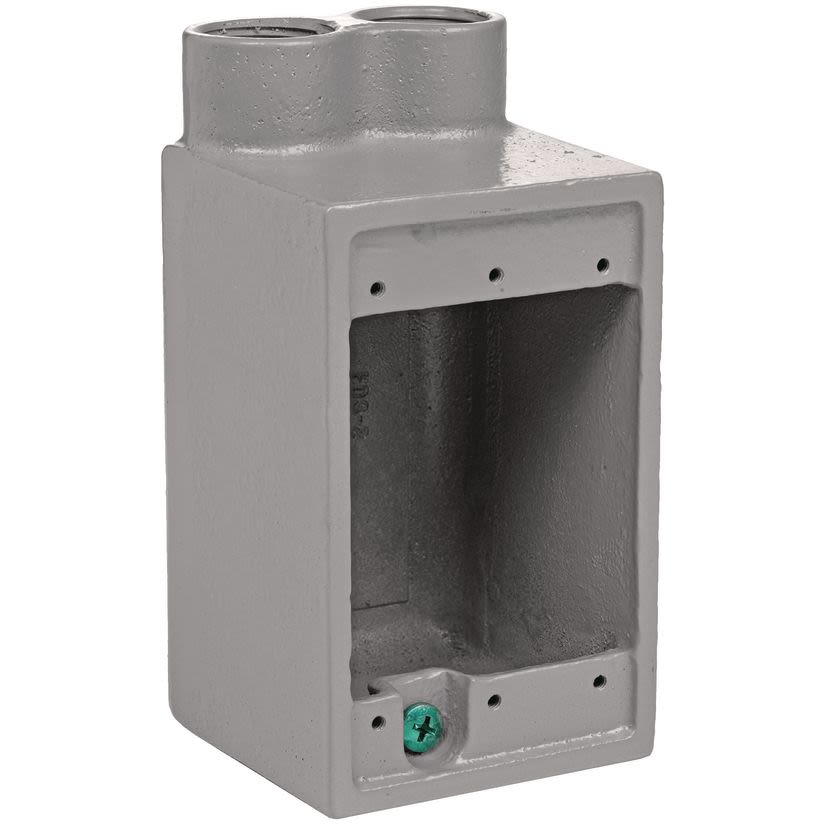 Killark FDS-2M FDS Deep Cast Device Box, DURALOY Iron, 8.5 cu-in Capacity, 1 Gangs, (2) Outlets, 2-7/8 in L x 2-7/8 in W x 5-1/2 in H