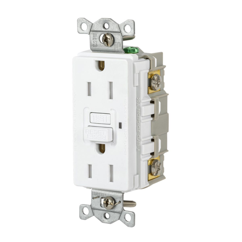 Hubbell Wiring Device-Kellems GFRTR15W Wiring Device GFCI Receptacle, 125 V AC, 15 A, White