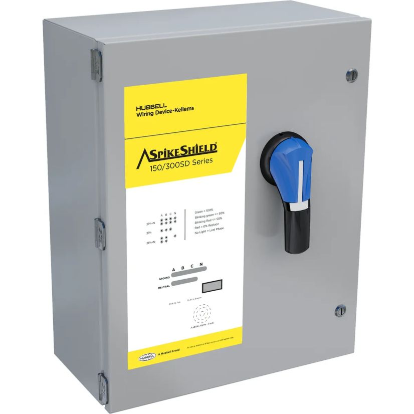 Wiring Device-Kellems HBL10P300SD SpikeShield SPD Panel, Electrical Ratings: 347/600 V AC, 3 Poles, 300 kA Short Circuit