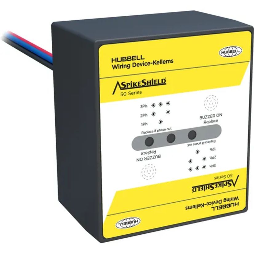 Wiring Device-Kellems HBL10PB50ALU SpikeShield SPD Block, Electrical Ratings: 347/600 V AC, 3 Poles, 50 kA Short Circuit