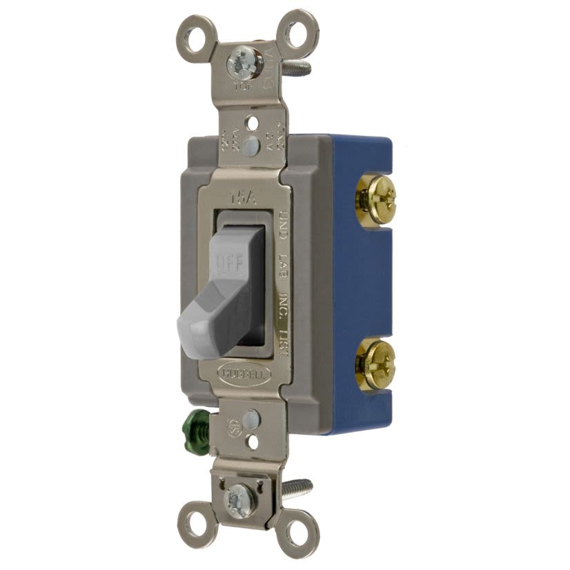 Hubbell Wiring Device-Kellems HBL HBL1201GY HBL Extra Heavy Duty General Purpose Standard Toggle Switch, 120 to 277 V AC, 15 A, 4155 W Power Rating, 2-Position Contact