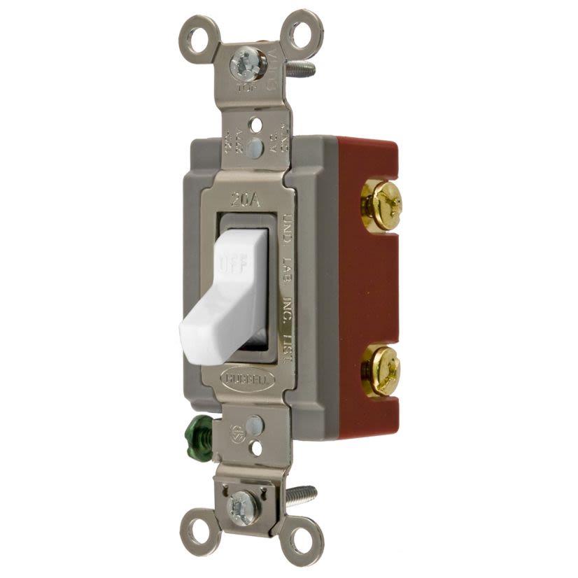 Hubbell Wiring Device-Kellems HBL HBL1222W 2-Position Extra Heavy Duty General Purpose Industrial Grade Toggle Switch, 120/277 VAC, 20 A, 5540 W