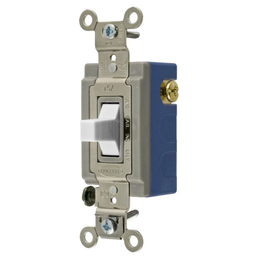 Hubbell Wiring Device-Kellems HBL1556W HBL 3-Position Centered OFF Momentary Contact Extra Heavy Duty General Purpose Industrial Grade Standard Toggle Switch, 120 to 277 V AC, 15 A, 4155 W Power Rating, SPDT/3-Position Contact