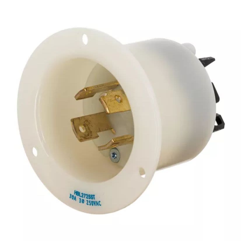 Hubbell Wiring Device-Kellems HBL2415ST Twist-Lock Edge Flanged Inlet with Spring Termination, 20A, 125/250V, L14-20P, White