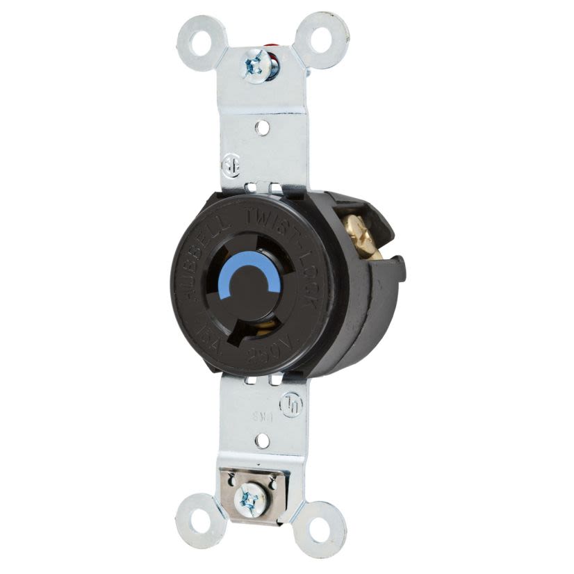 Hubbell Wiring Device-Kellems Twist-Lock HBL4560 1-Phase Grounding Heavy Duty Single Standard Screw Mount Locking Receptacle, 250 VAC, 15 A, 2 Poles, 3 Wires, Black