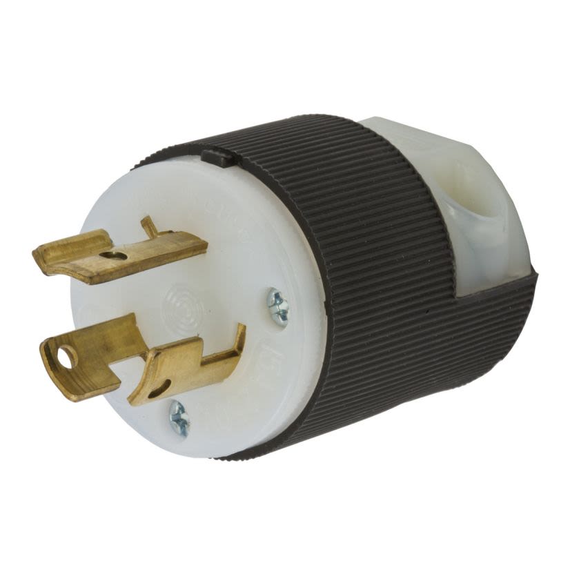 Hubbell Wiring Device-Kellems Twist-Lock Insulgrip HBL4570C Grounding Locking Plug, 250 VAC, 15 A, 2 Poles, 3 Wires, Black/White