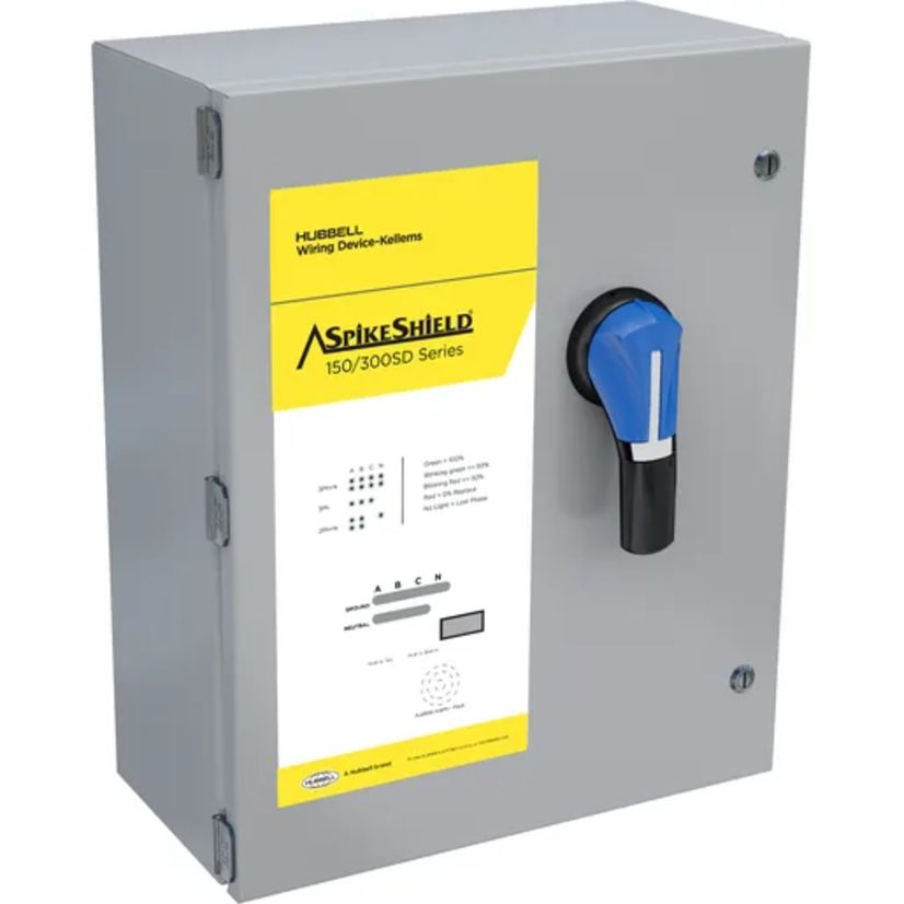 Wiring Device-Kellems HBL4P300SD SpikeShield SPD Panel, Electrical Ratings: 120/208 V AC, 3 Poles, 300 kA Short Circuit