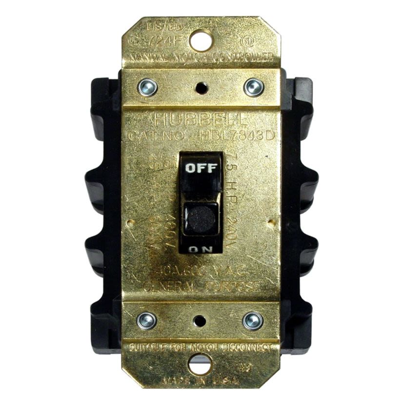 Hubbell Wiring Device-Kellems Circuit-Lock HBL7842D Standard AC Motor Disconnect Switch, 600 VAC, 40 A, 2 Poles
