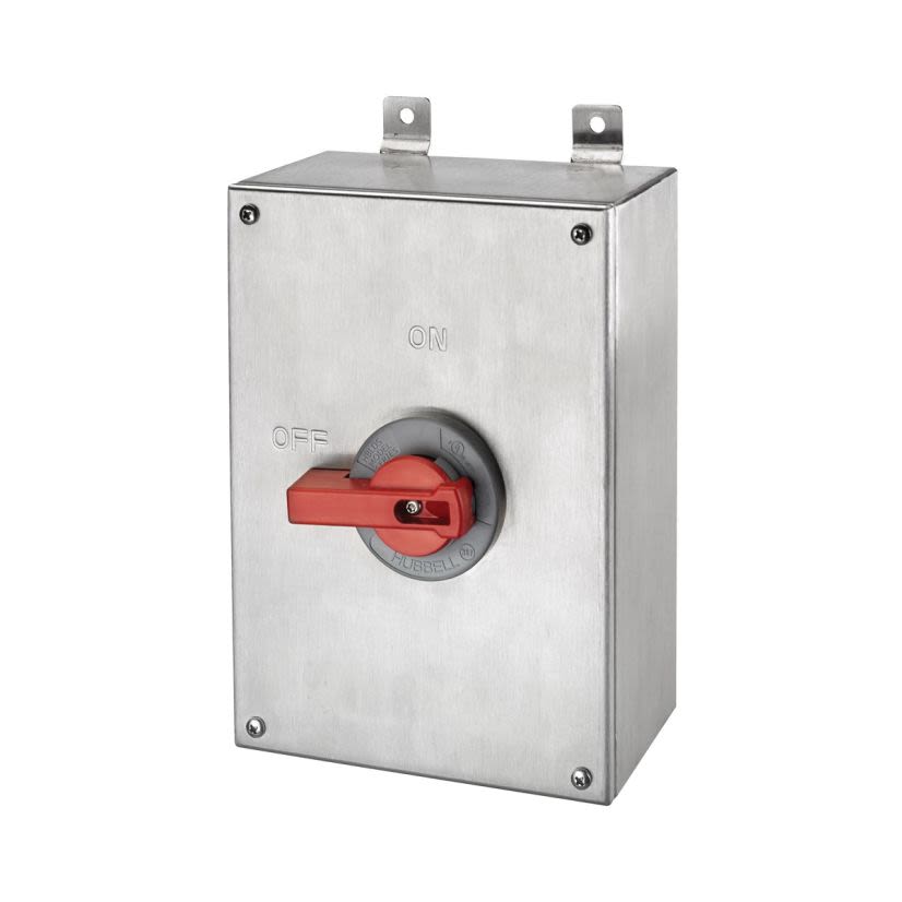 Hubbell Wiring Device-Kellems Circuit-Lock HBLDS10SS Industrial Grade Square Top Standard Unfused Disconnect Switch, 600 VAC, 100 A, 50 hp, 2-Position Contact, 3 Poles