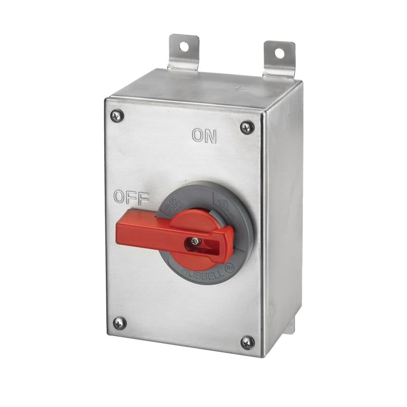 Hubbell Wiring Device-Kellems Circuit-lock HBLDS3SS Industrial Grade Square Top Standard Unfused Disconnect Switch, 600 VAC, 30 A, 15 HP, 2-Position Contact, 3 Poles