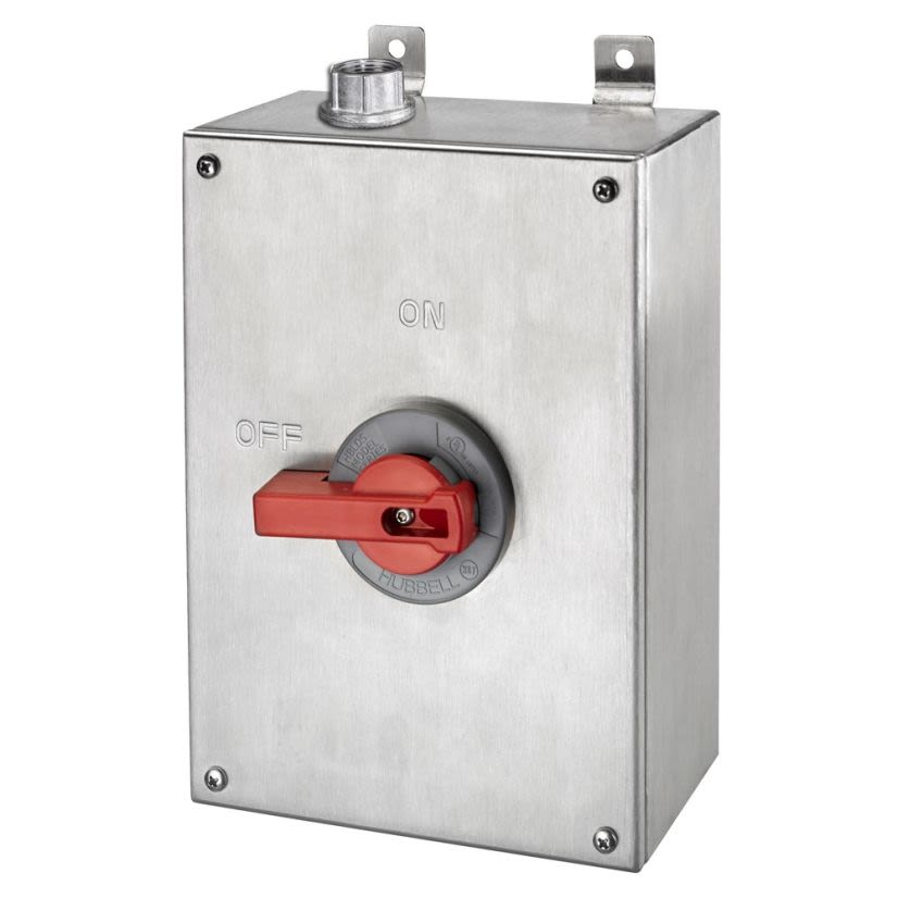 Hubbell Wiring Device-Kellems Circuit-Lock HBLDS6SSVFD Industrial Grade Non-Fusible Square Top Standard Disconnect Switch With AC2 Auxiliary Contacts, 120 V AC, 60 A, 7.5 hp, 2 Poles