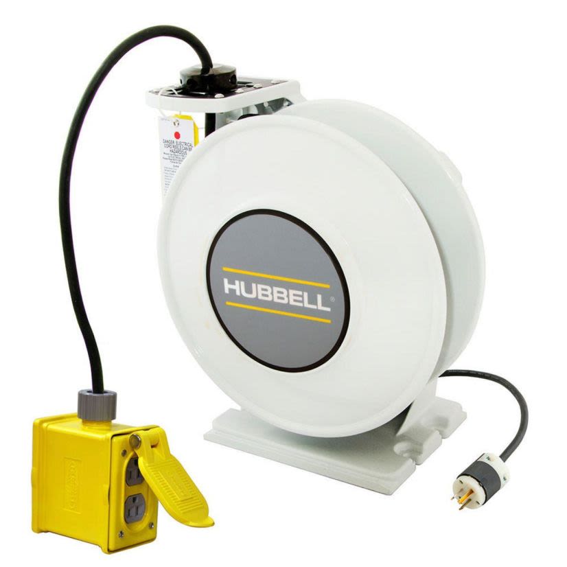 Hubbell Wiring Device-Kellems HBLI35123R20 3-Conductor Cord Reel With Duplex Receptacle and Yellow Portable Outlet Box