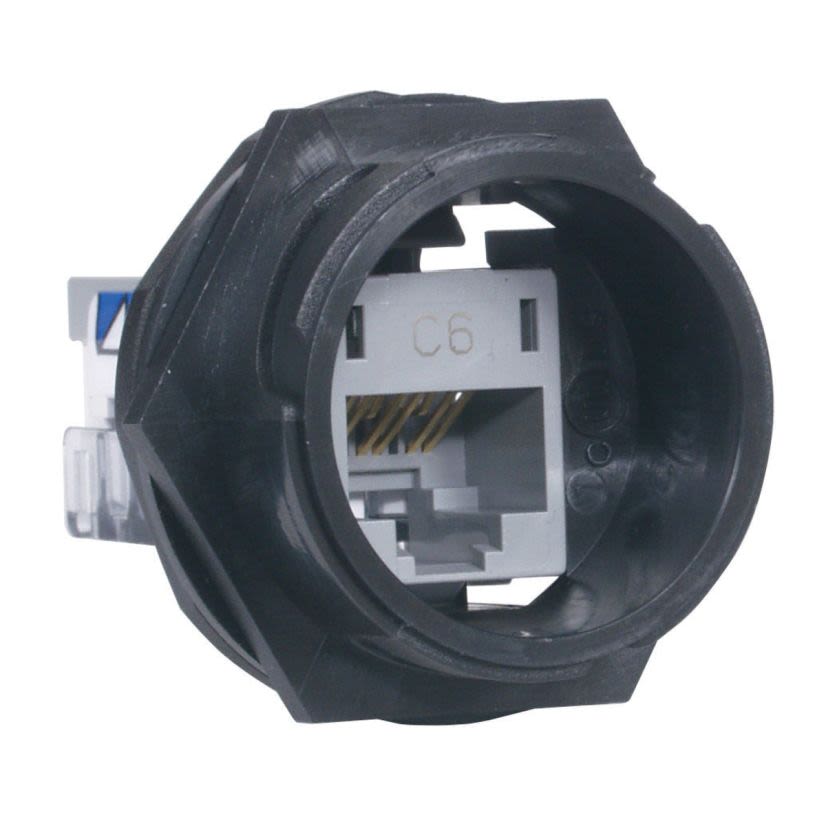 PREMISE WIRING HI6 HI-IMPACT Universal UTP Connector, Cat 6 RJ45 Module, Panel Mounting, (1) Ports, Valox, Black