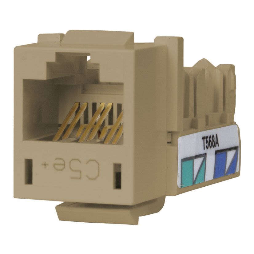Hubbell Wiring Device-Kellems SPEEDGAIN XCELERATOR™ HXJ5EEI Cat 5e Modular Jack, Keystone Mount, 1 Port, Thermoplastic, Electric Ivory