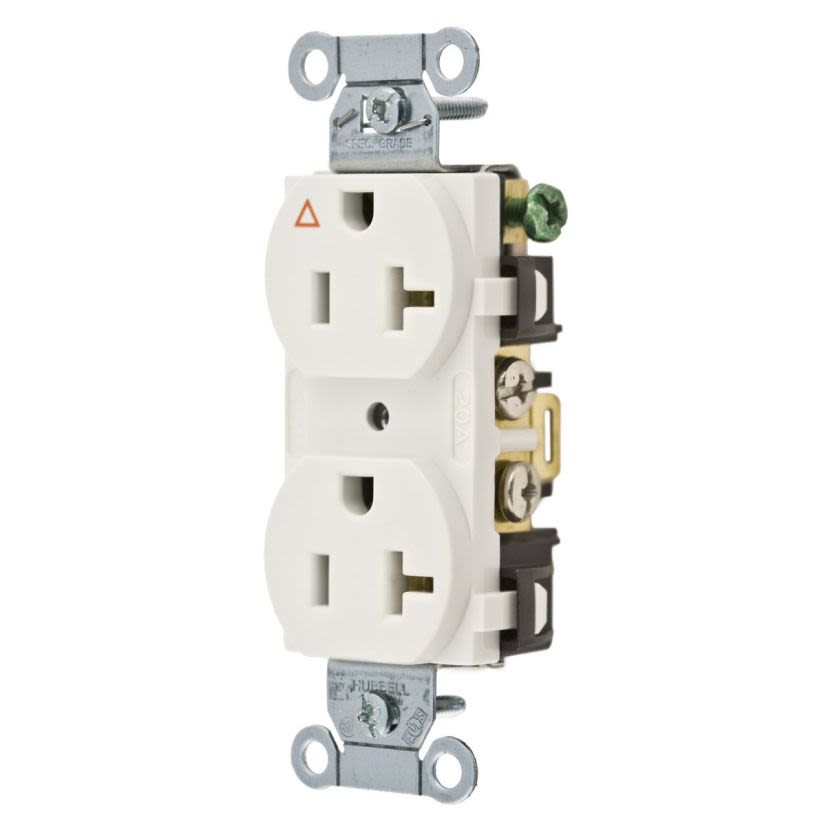 Hubbell Wiring Device-Kellems IG5352W Heavy Duty Duplex Receptacle, 125 VAC, 20 A, 2 Poles, 3 Wires, White