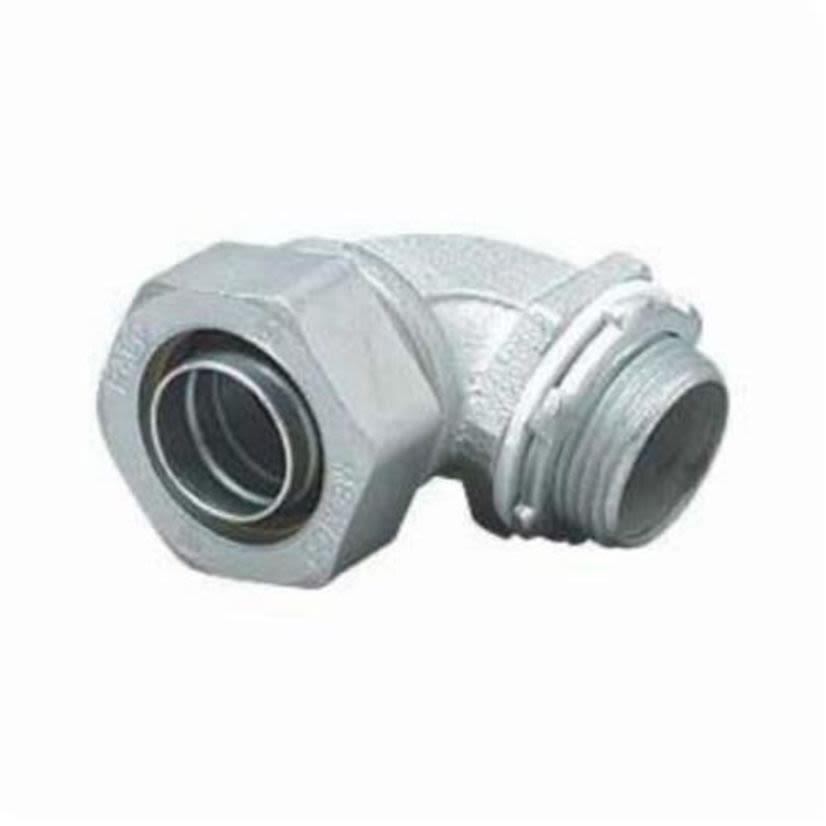 Hubbell Killark K0759 Bare Non-Insulated Liquidtight Conduit Connector, 3/4 in Trade, 90 deg, Malleable Iron/Steel, Zinc Electro-Plated