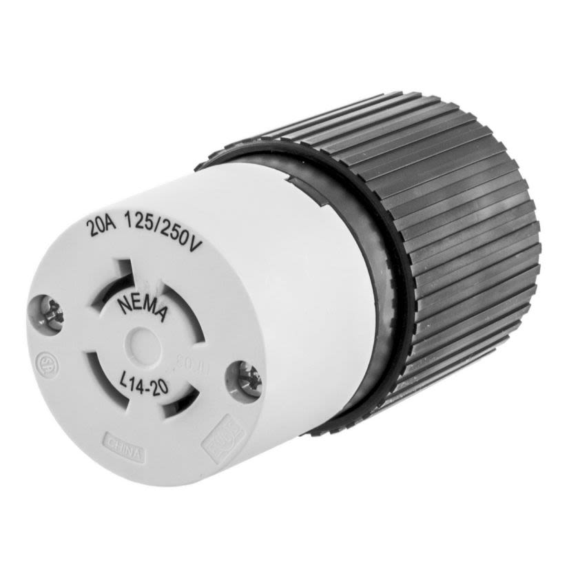 Hubbell Wiring Device-Kellems Hubbell Pro™ Twist-Lock L1620C 3-Phase Female Grounding Standard Locking Connector, 480 VAC, 20 A, 3 Poles, 4 Wires, Black/White