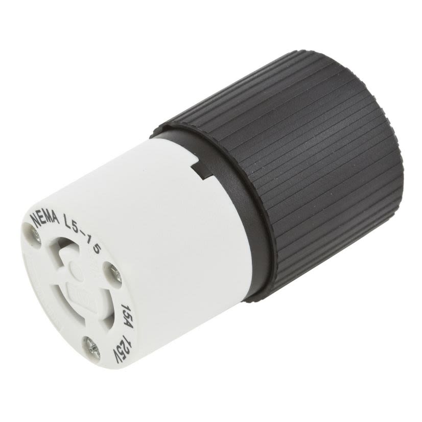 Hubbell Wiring Device-Kellems Pro™ Twist-Lock L520C Female Grounding Standard Locking Connector, 125 VAC, 20 A, 2 Poles, 3 Wires, Black/White