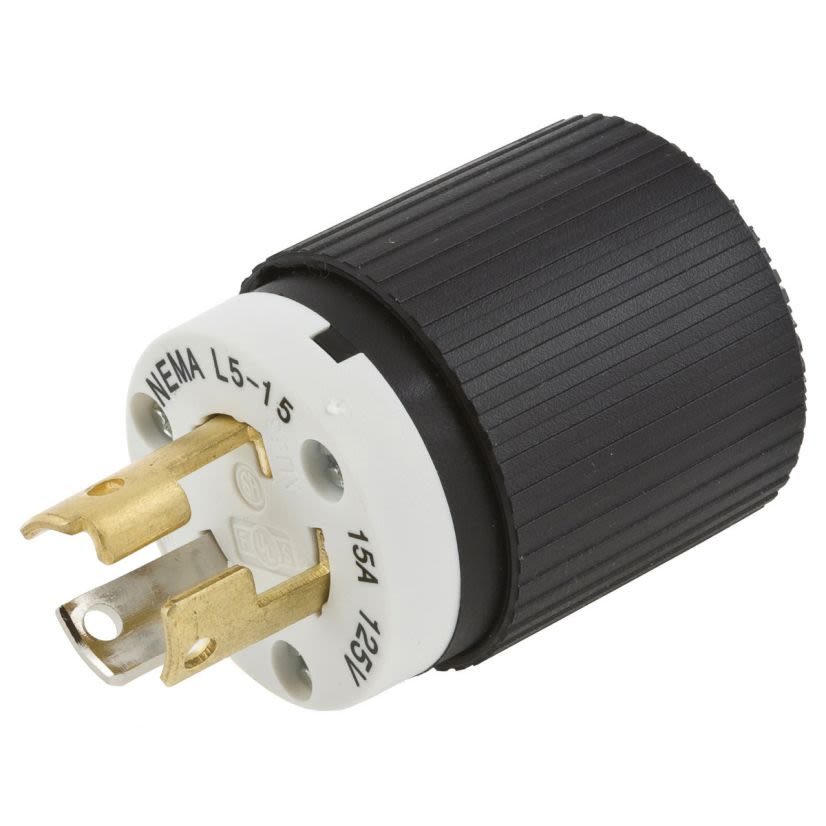 Hubbell Wiring Device-Kellems Twist-Lock L515P Grounding Standard Sized Locking Male Plug, 125 VAC, 15 A, 2 Poles, 3 Wires, Black