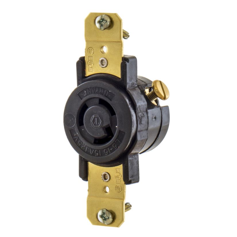 Hubbell Wiring Device-Kellems Select Spec™ Twist-Lock L515R Heavy Duty Grounding Standard Single Locking Receptacle, 125 VAC, 15 A, 2 Poles, 3 Wires, Black