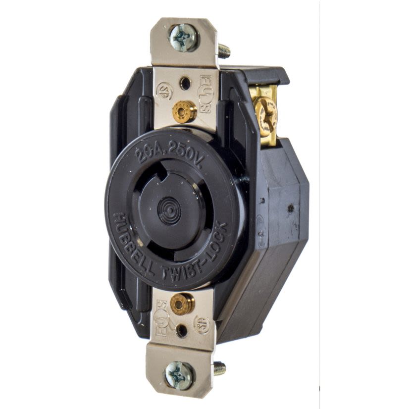 Hubbell Wiring Device-Kellems Select Spec™ Twist-Lock L620R 1-Phase Grounding Standard Single Locking Receptacle, 250 VAC, 20 A, 2 Poles, 3 Wires, Black