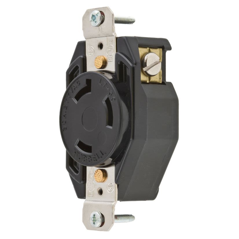 Hubbell Wiring Device-Kellems Select Spec™ Twist-Lock L715R Heavy Duty Grounding Standard Single Locking Receptacle, 277 VAC, 15 A, 2 Poles, 3 Wires, Black