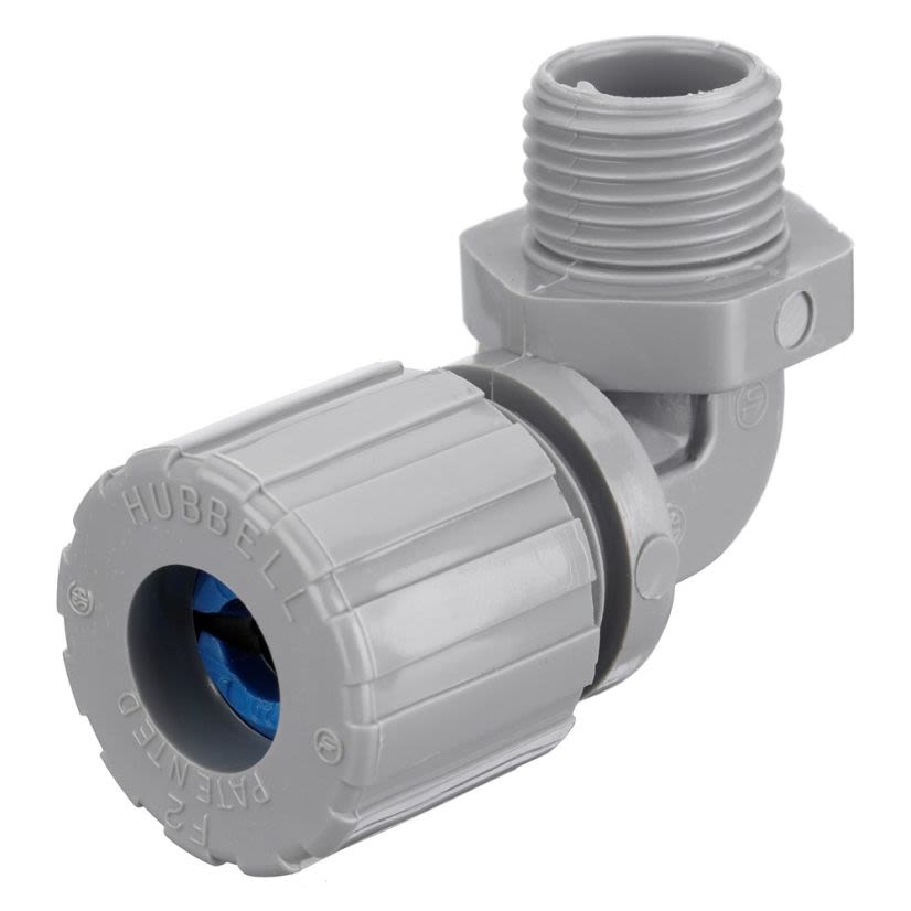 Hubbell Wiring Device-Kellems NHC1035CR NHC 90 deg Form 3 Standard Cord Connector, 3/4 in MNPT Trade, (1) Conductors, 0.38 to 0.5 in Cable Openings, Nylon, Smooth