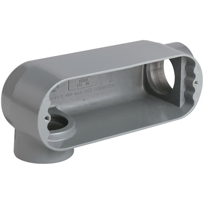 Hubbell Killark Duraloy 5 OLR-2 O Series Type LR Conduit Body, 3/4 in Hub, 7 cu-in Capacity, Aluminum, Powder Coated