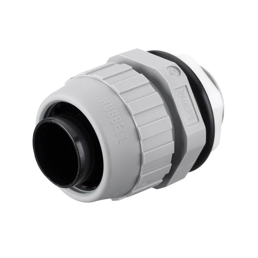 Hubbell Wiring Device-Kellems P075NGYA Cap Nut Connection Straight Male Standard Liquidtight Conduit Connector, 3/4 in Trade, Nylon, Smooth